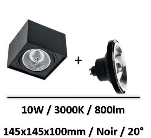 Spectrum - Applique saillie noir + lampe 10W 20° AR111 GU10 - SLIP005039+WOJ+14566