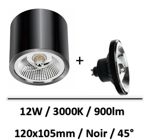 Spectrum - Applique saillie noir + lampe 12W 45° AR111 - SLIP005029+WOJ+14568