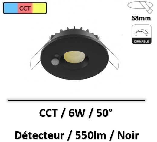 MIIDEX - Spot LED CCT BBC 6W 2700/3000/4000K gradable noir + détecteur - BBC - 100620
