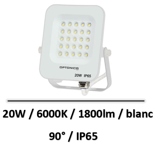 Optonica - Projecteur 20W blanc - 6000K - 1800lm - 5704