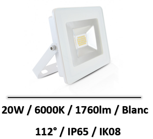 PROJECTEUR EXTERIEUR LED PLAT BLANC 20W 6000K IP65 - 800427
