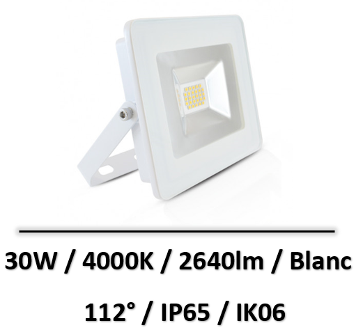 PROJECTEUR EXTERIEUR LED PLAT BLANC 30W 4000K IP65 - 800221