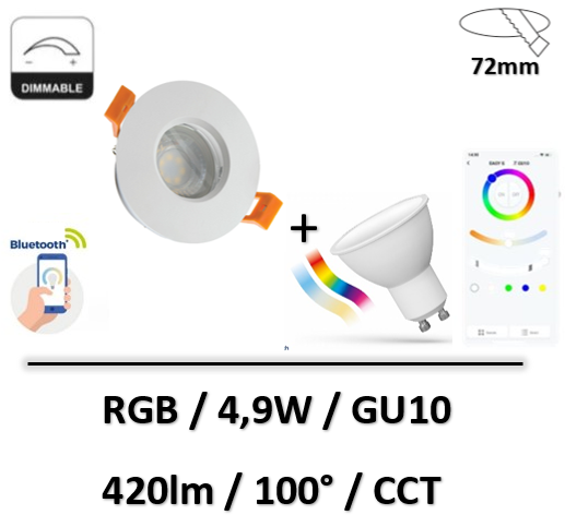 Spectrum - Spot LED IP65 pour douche + lampe 5W - Blanc -RGB - 490lm - SLIP001005-WOJ14631