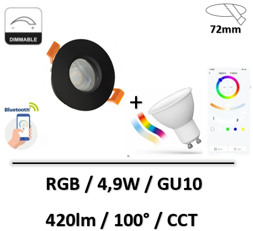 Spectrum - Spot LED IP65 pour douche + lampe 5W - Noir - RGB - 490lm - SLIP001016-WOJ14631