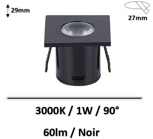 Optonica - Lampe d\'armoire LED – 1W carré – corps noir - 3298