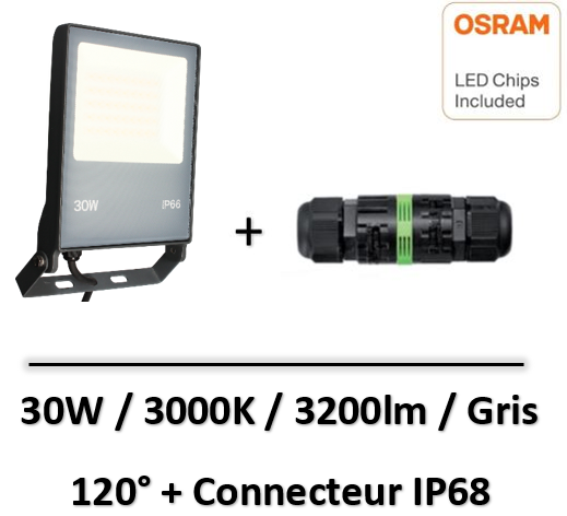 Arlux - PROJ. FLD110 IP66 30W/3000K/3200LM/ANTHRACITE = connecteur 3P - 740097+W3PL