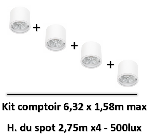 Spectrum - Applique saillie blanc + lampe 12W 45° AR111 4000K - SLIP005031x4+WOJ+14564x4