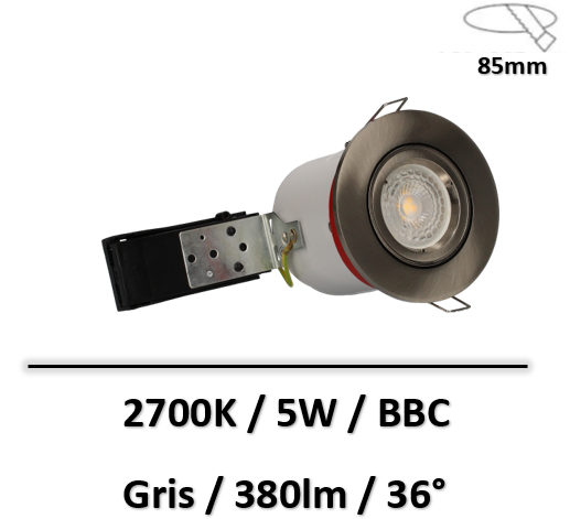 Spots LED encastrables GU10 D85 5W 2700K acier