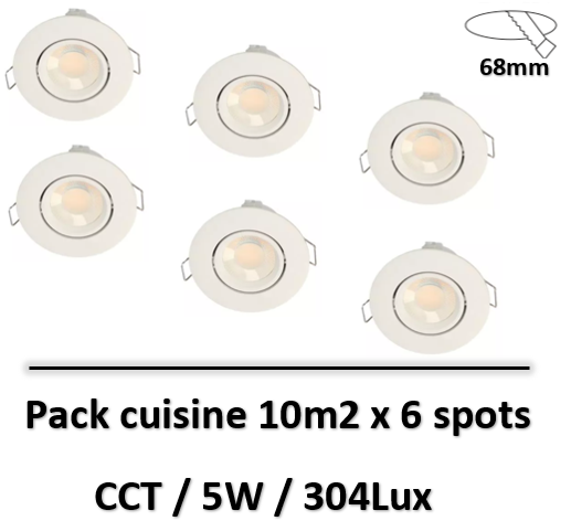 Arlux - SPOT ENCAST. SPT651 BBC ORIENTABLE IP65 5W/3-CCT/600LM/Ø90/BLANC - 950111x6