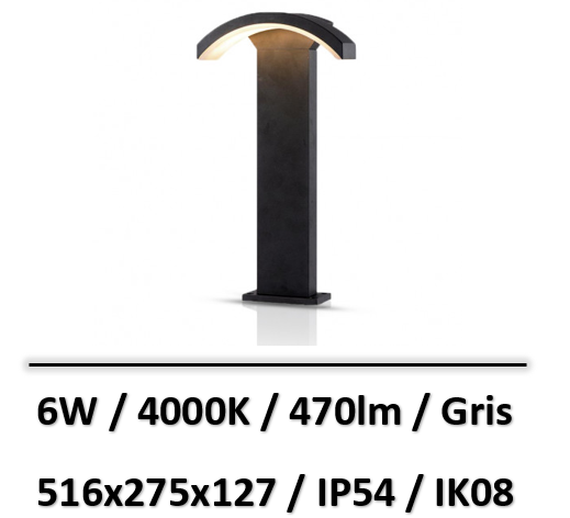 MIIDEX - POTELET RECTANGULAIRE LED 6W DIFFUSEUR CURVILIGNE 4000K GRIS IP54 - 67785