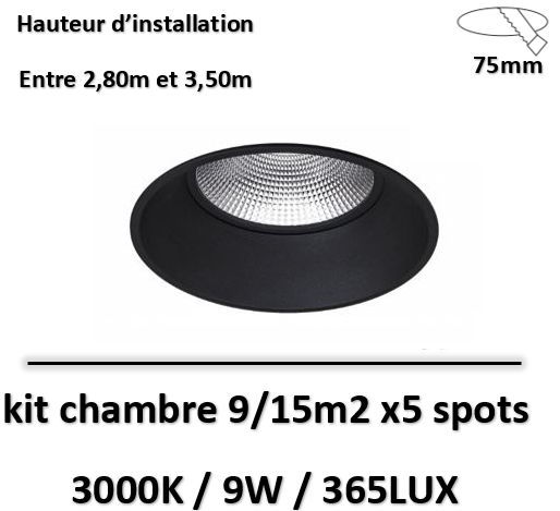 Lited - Downlight LED BOBO 9W - Noir - 75mm - 3000K - BOBO-9NWWx5