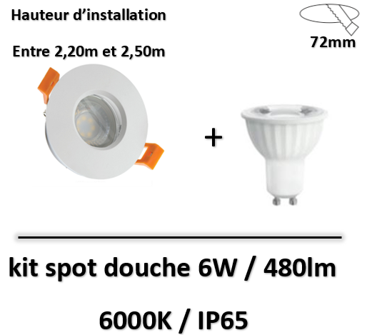 Spot LED IP65 pour douche + lampe 6W - Blanc - 560lm - 6000K - SLIP001005-WOJ14094