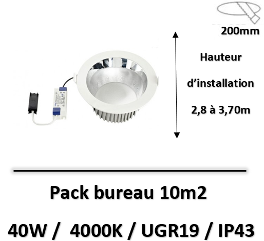 MIIDEX - DOWNLIGHT LED BLANC Ø215 40W 4000LM 4000K - 400017x6