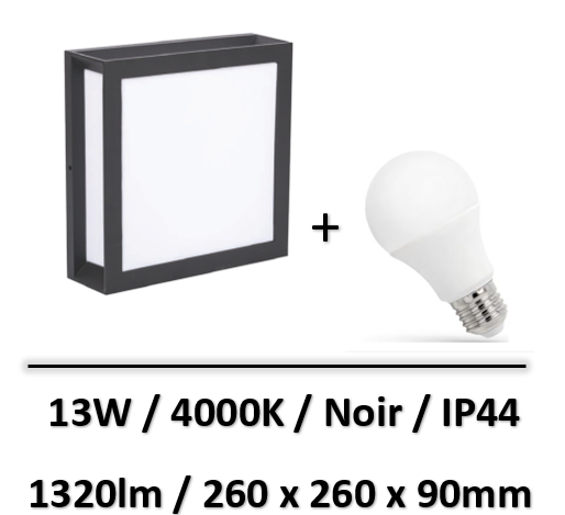 applique-led-noir-ampoule-13W