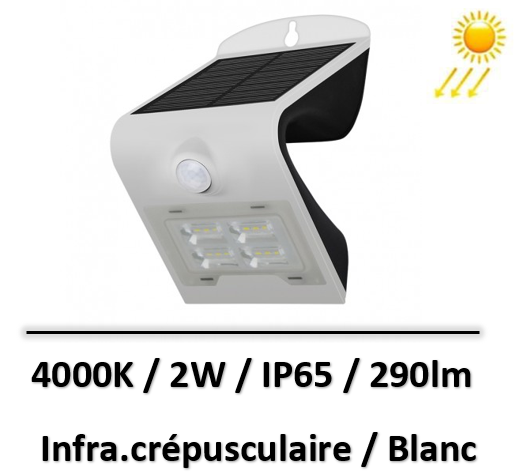 APPLIQUE MURALE LED SOLAIRE 2W 4000K BLANC + DÉTECTEUR - 70472