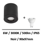 spot-led-noir-saillie-6W-3000K