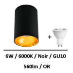 spot-led-saillie-noir-or-6000K