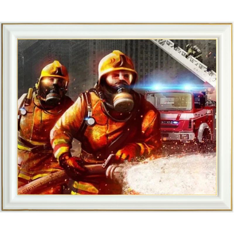 Broderie diamant - Pompiers en action - 40 x 50 cm