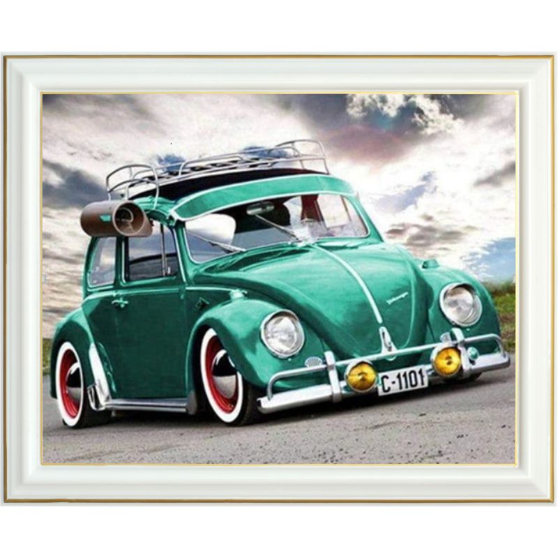 Broderie diamant Coccinelle Volkswagen verte 40 x 50 cm