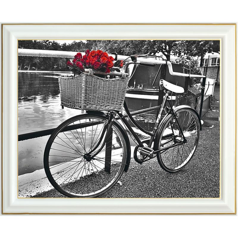 Broderie diamant - Vélo en noir et blanc - 40 x 50 cm