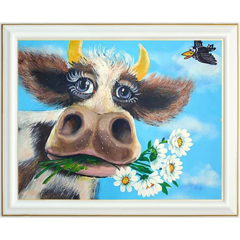 Broderie diamant - Vache et marguerites - 40 x 50 cm