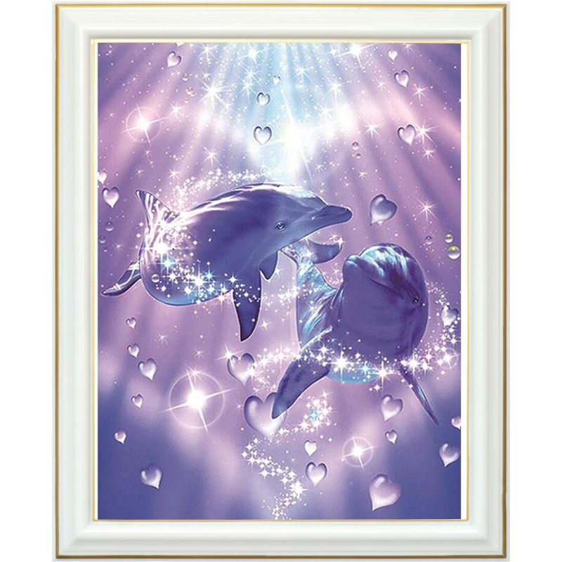 Broderie diamant - Amour de dauphins - 40 x 50 cm