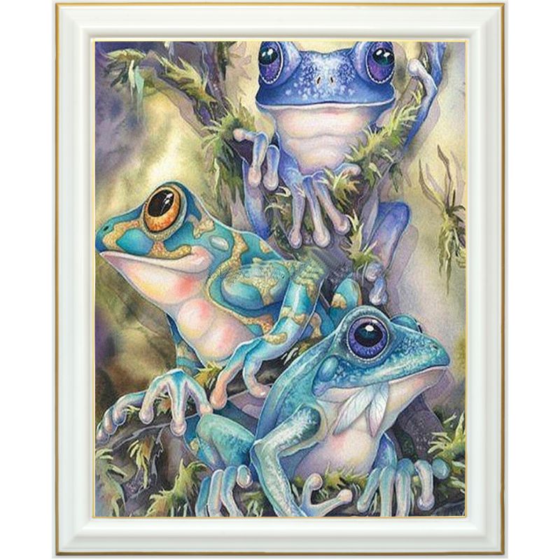 Broderie diamant - Trio de grenouilles - 40 x 50 cm