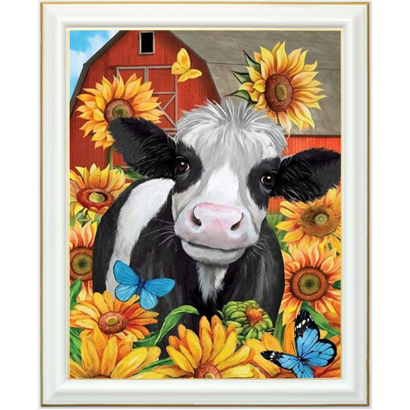 Broderie diamant - Vache et tournesol