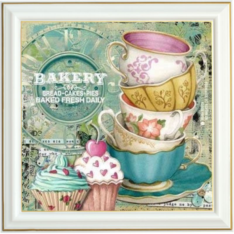 Broderie diamant - Cafés et cupcakes - 40 x 40 cm