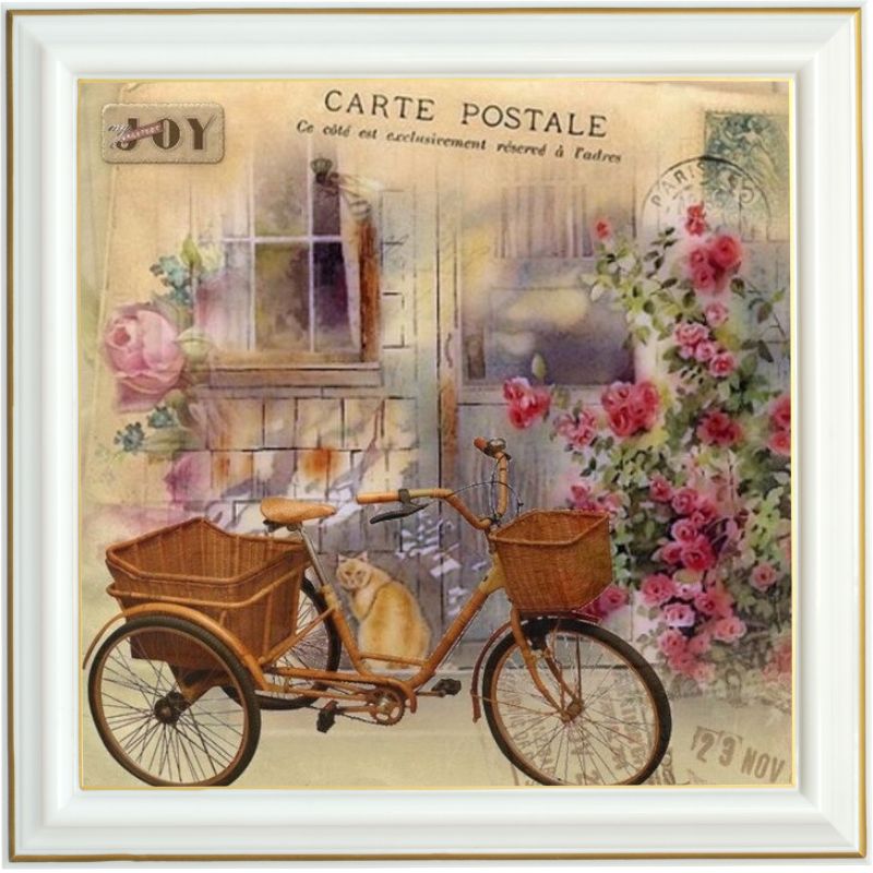 Broderie diamant - Carte vélo vintage - 40 x 40 cm