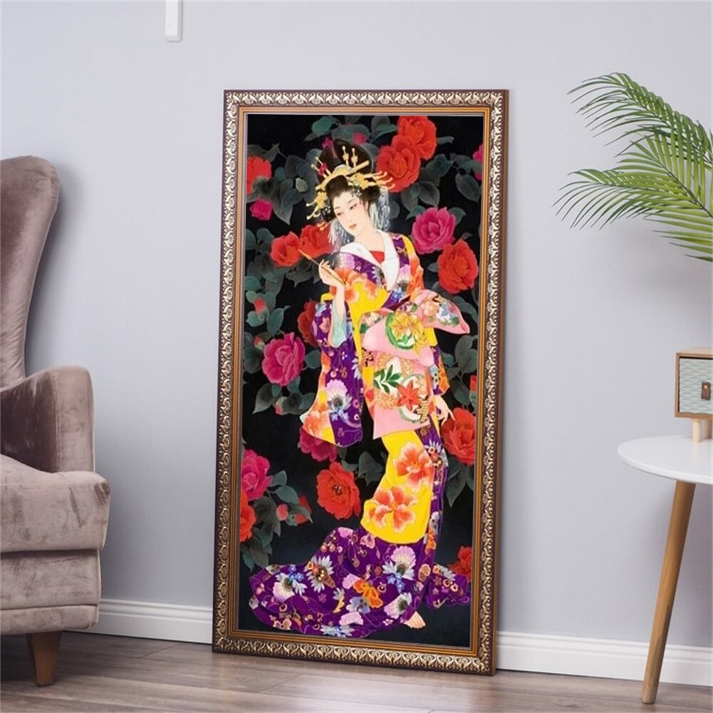 HUACAN-peinture-diamant-femme-japonaise-ensemble-de-broderie-5D-Portrait-mosa-que-loisirs-cr-atifs-et
