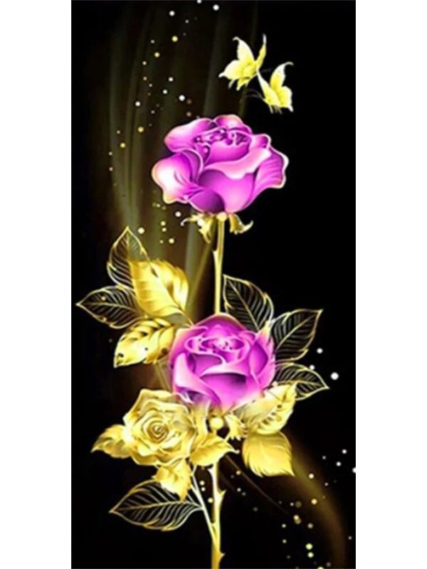 Broderie diamant XXL - Roses et papillons - 50 x 100 cm