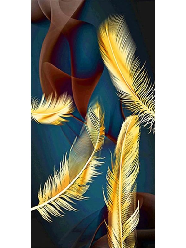 Broderie diamant - Plumes dorées - 50 x 100 cm