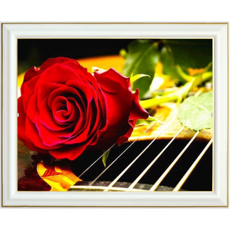 Broderie diamant - Guitare et roses - 40 x 50 cm