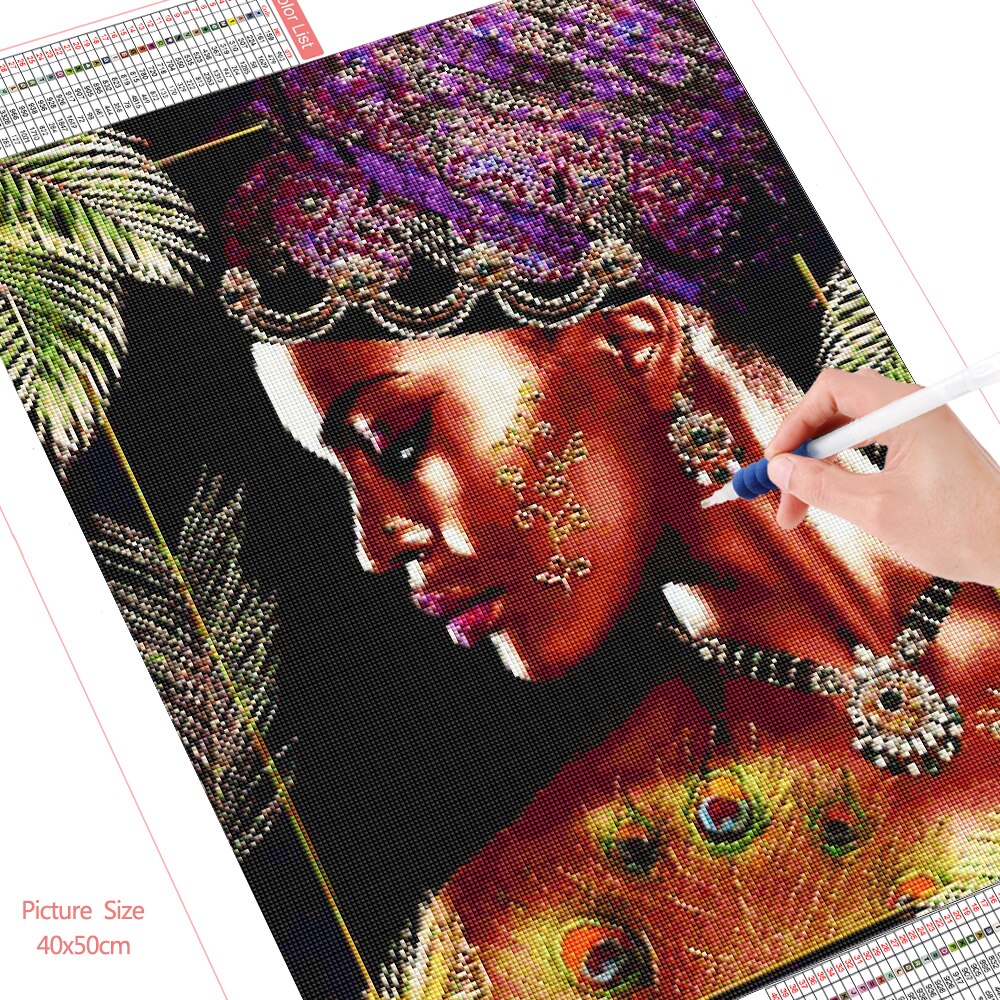 HUACAN-peinture-diamant-femme-africaine-perceuse-compl-te-mosa-que-Portrait-de-femme-bricolage-et-couture