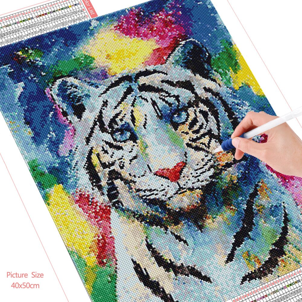 HUACAN-peinture-de-tigre-en-diamant-autocollant-mural-carr-ou-rond-broderie-d-animaux-point-en