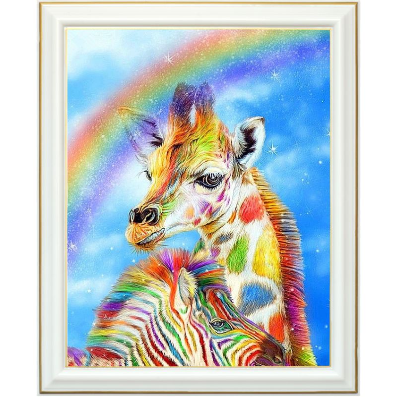 Broderie diamant - Girafe et zèbre multicolores - 40 x 50 cm