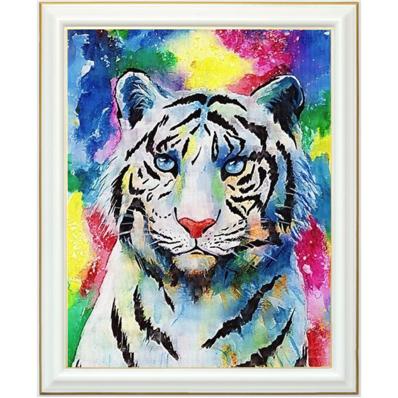 Broderie diamant - Peinture tigre blanc - 40 x 50 cm