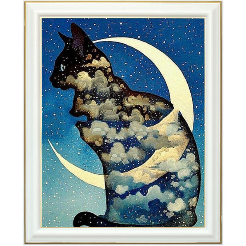 Peinture diamant - Chat noir et lune