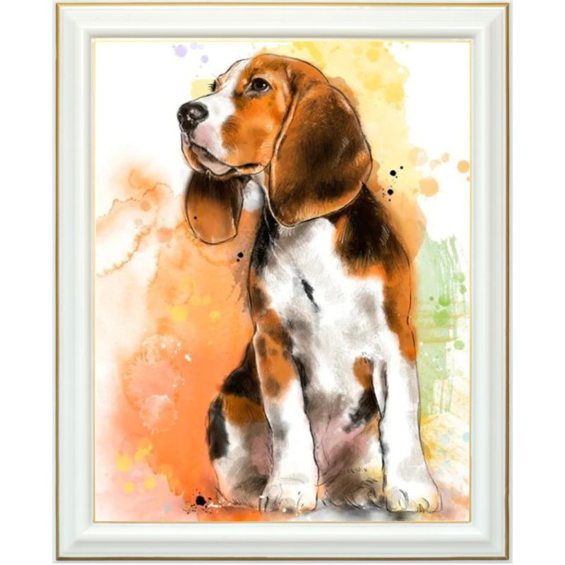 Broderie diamant - Peinture beagle - 40 x 50 cm