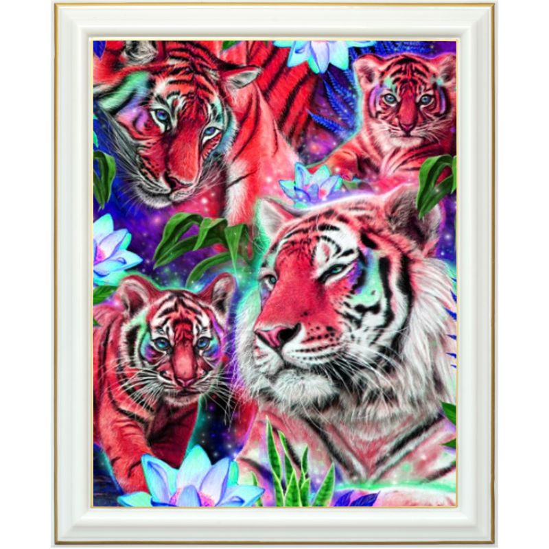 Broderie diamant - Tigres rouges - 40 x 50 cm
