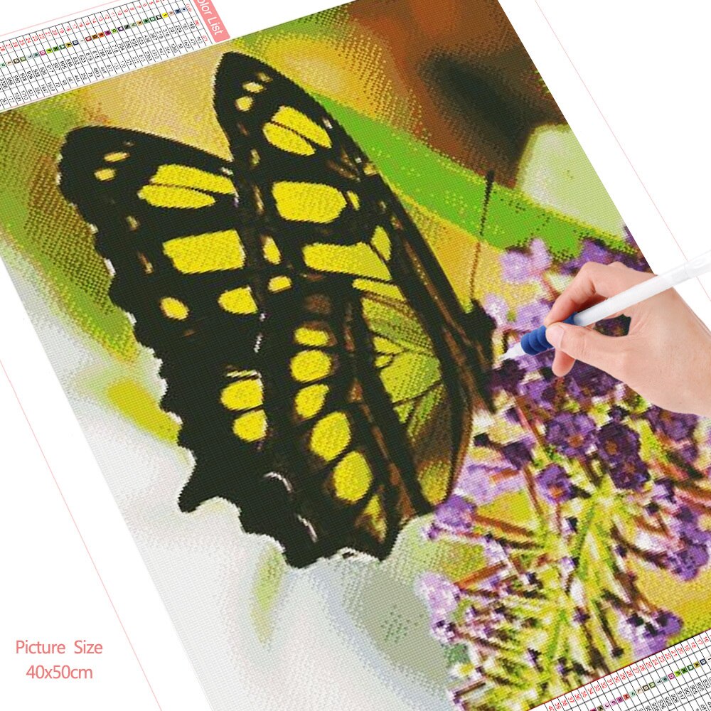 HUACAN-Kit-de-peinture-diamant-carr-rond-autocollant-mural-mosa-que-papillon-marguerite-Animal-fleur-d