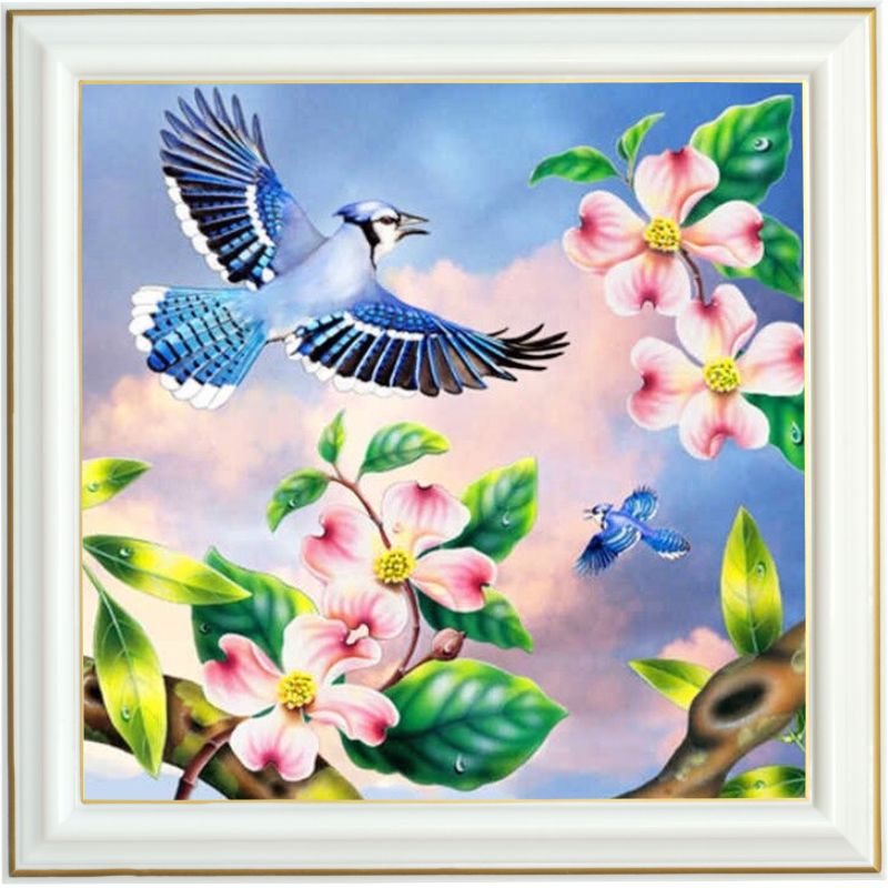 Diamond painting - Oiseaux bleus - 40 x 40 cm