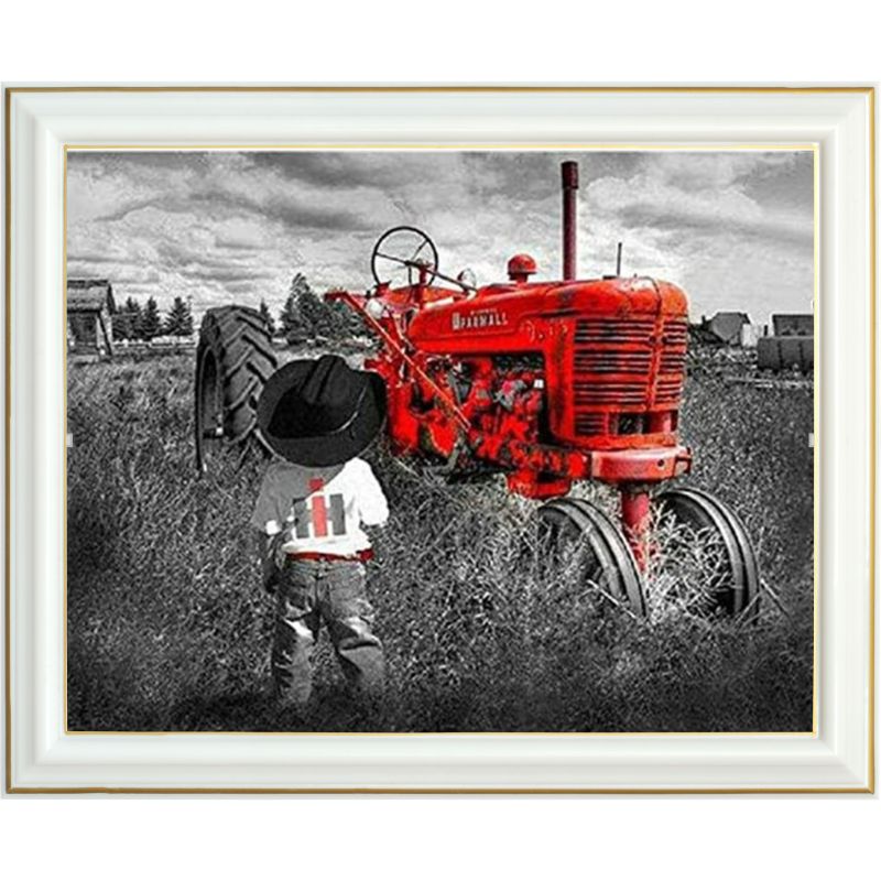 Broderie diamant - Tracteur rouge