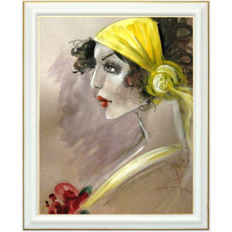 Broderie diamant - Femme au foulard jaune - 40 x 50 cm