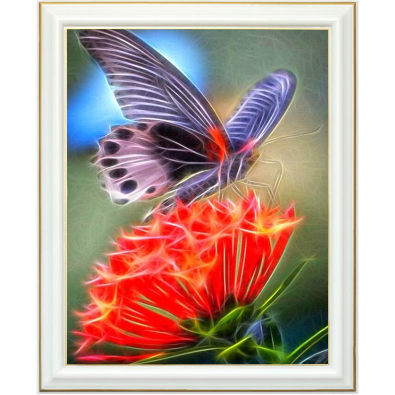 Broderie diamant - Papillon et fleur rouge