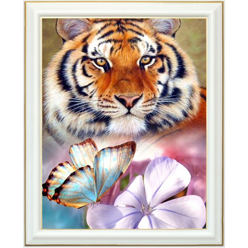 Peinture diamant - Tigre et papillon - 40 x 50 cm