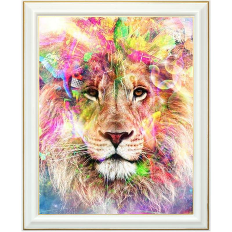 Diamond painting - Tête de lion multicolore - 40 x 50 cm