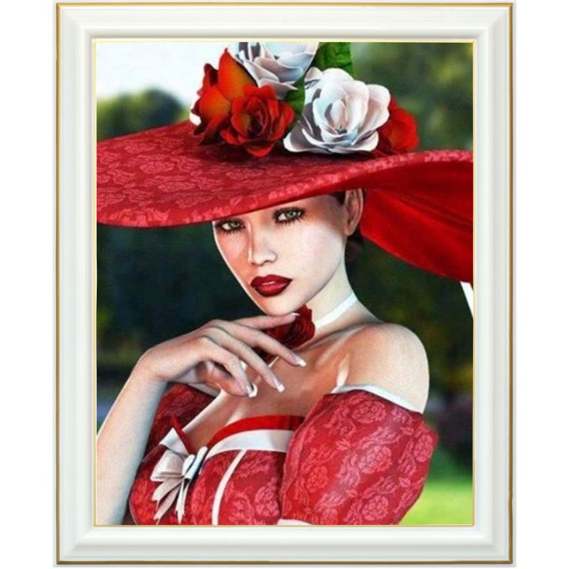 Diamond painting - Femme au chapeau rouge - 40 x 50 cm