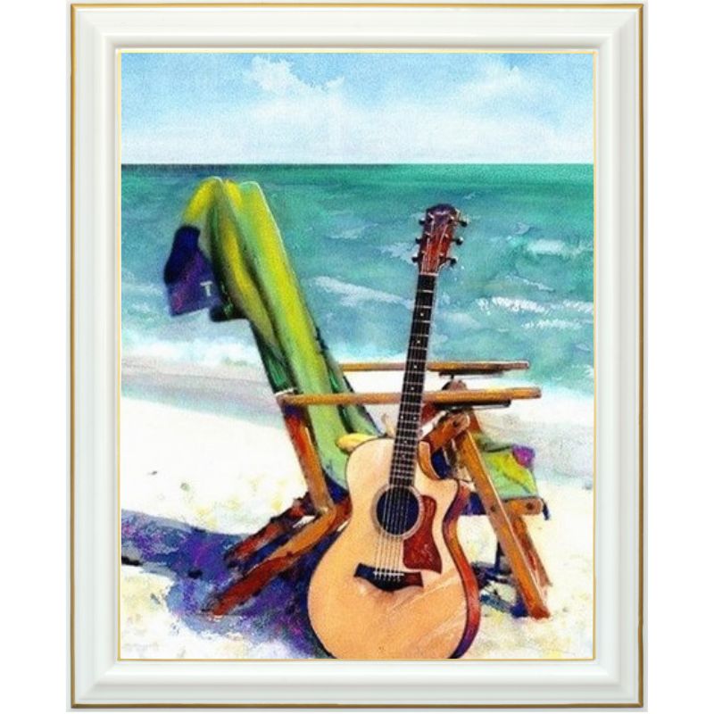 Diamond painting - Guitare sur la plage - 40 x 50 cm
